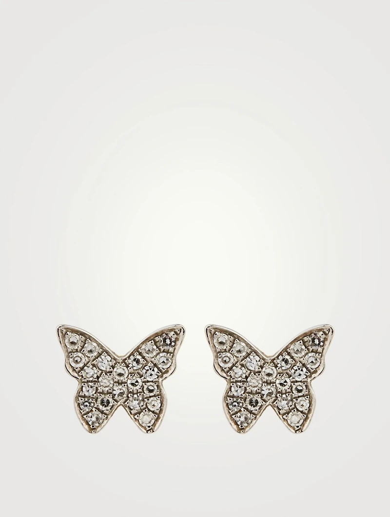14K Gold Diamond Butterfly Stud Earrings
