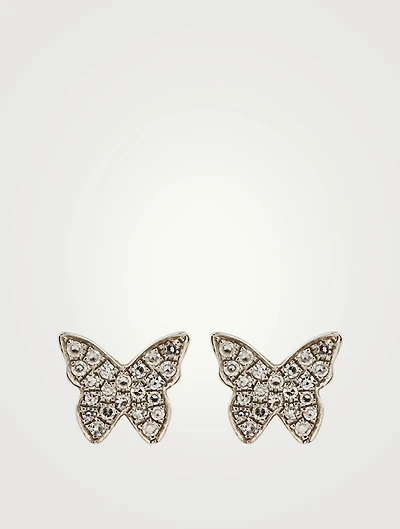 14K Gold Diamond Butterfly Stud Earrings