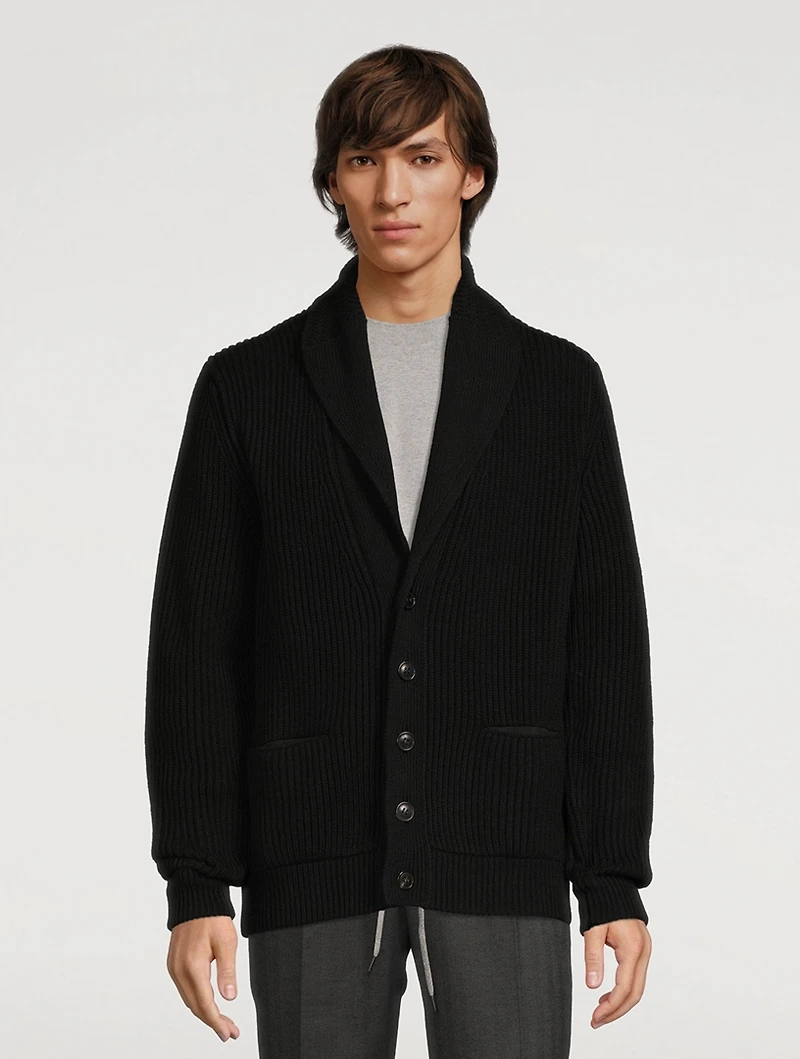 Cashmere Cardigan With Leather Trim