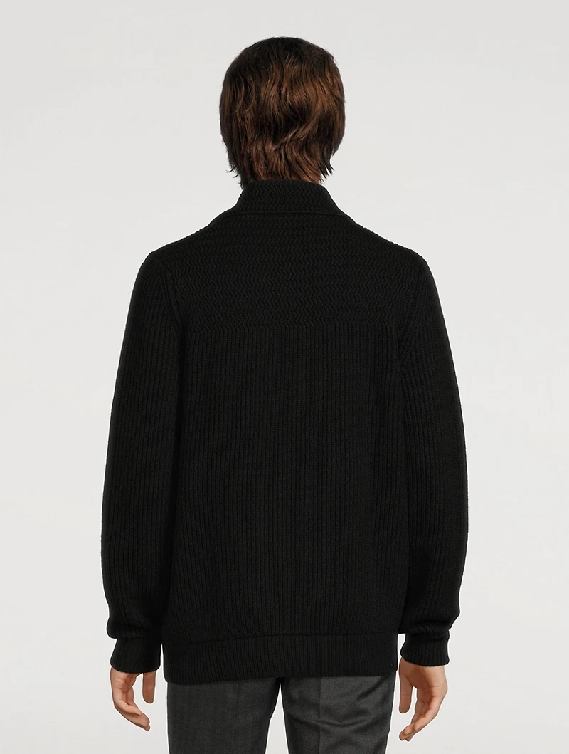 Cashmere Cardigan With Leather Trim