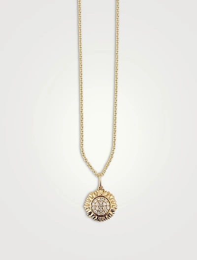 14K Gold Sunflower Necklace With Diamonds