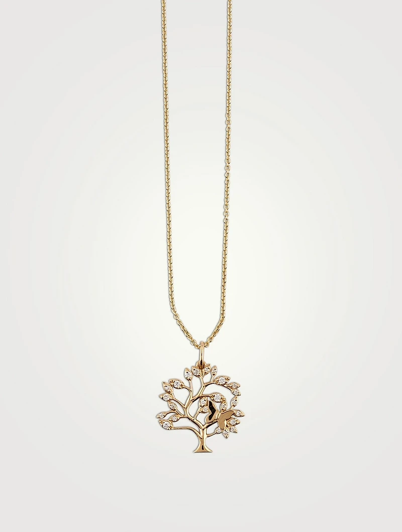 14K Gold Tree Of Life Necklace With Diamonds