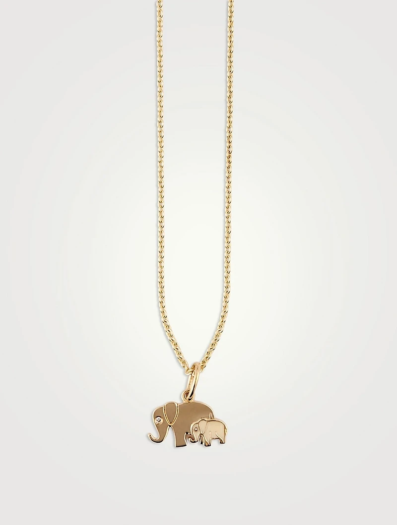 14K Gold Elephants Necklace With Diamonds