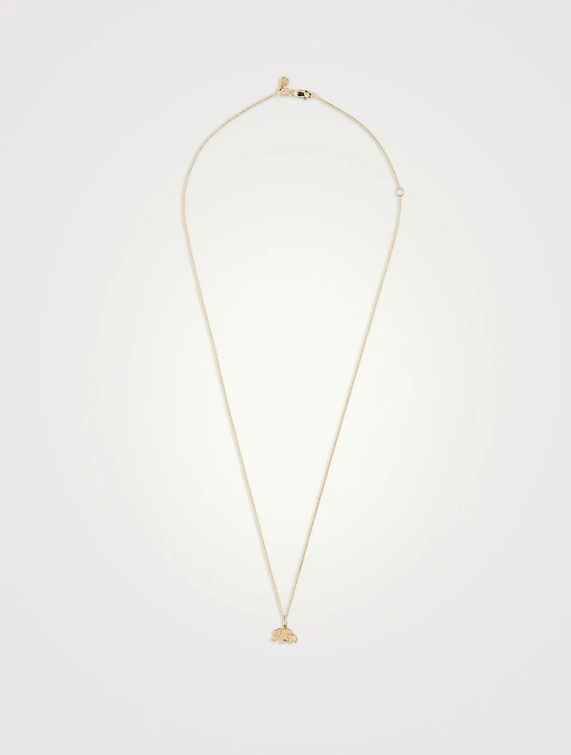 14K Gold Elephants Necklace With Diamonds