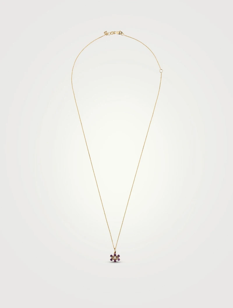 14K Gold Marquis Flower Necklace With Diamond And Amethyst