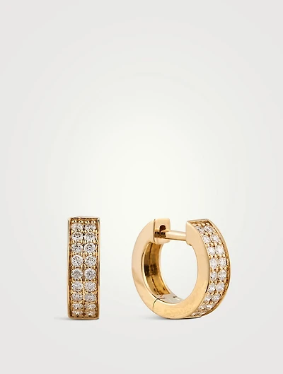 14K Gold Two-Row Huggie Earrings With Diamonds