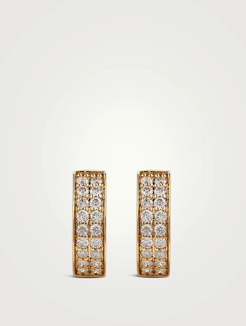 14K Gold Two-Row Huggie Earrings With Diamonds