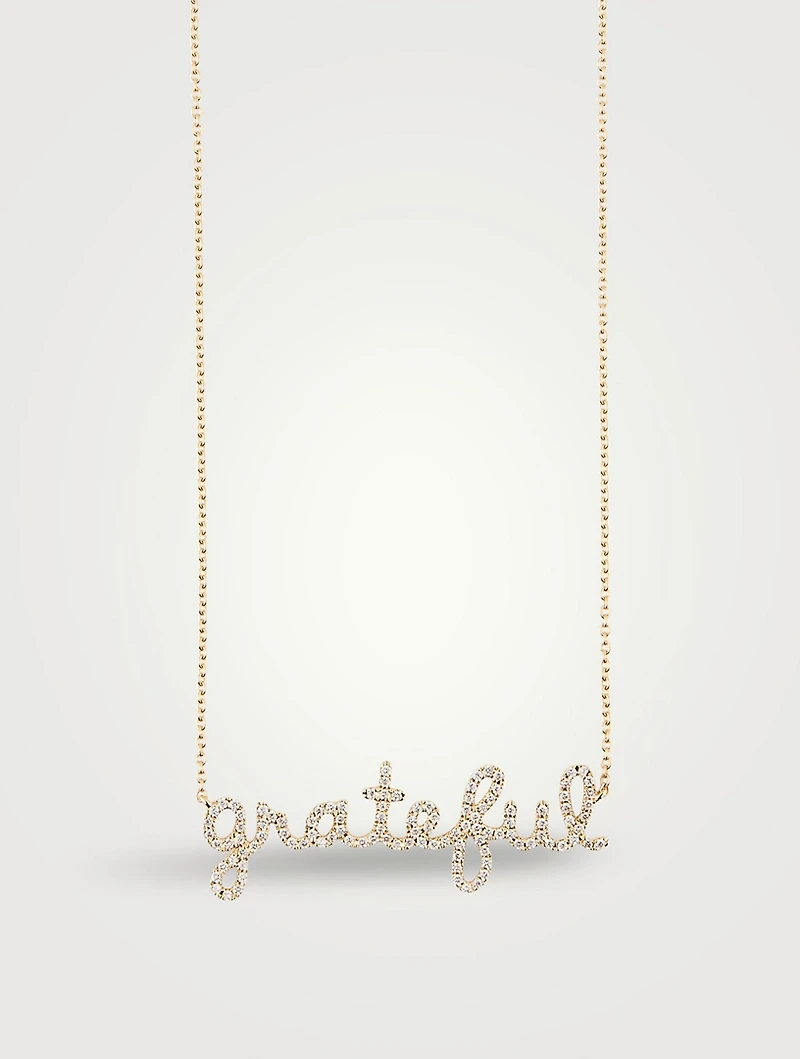 14K Gold Grateful Script Necklace With Diamonds
