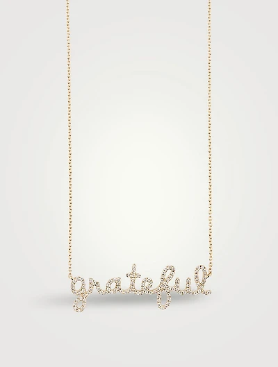 14K Gold Grateful Script Necklace With Diamonds