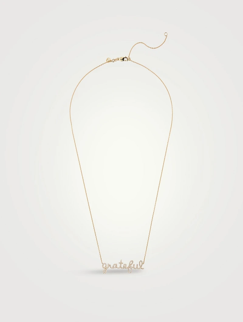 14K Gold Grateful Script Necklace With Diamonds