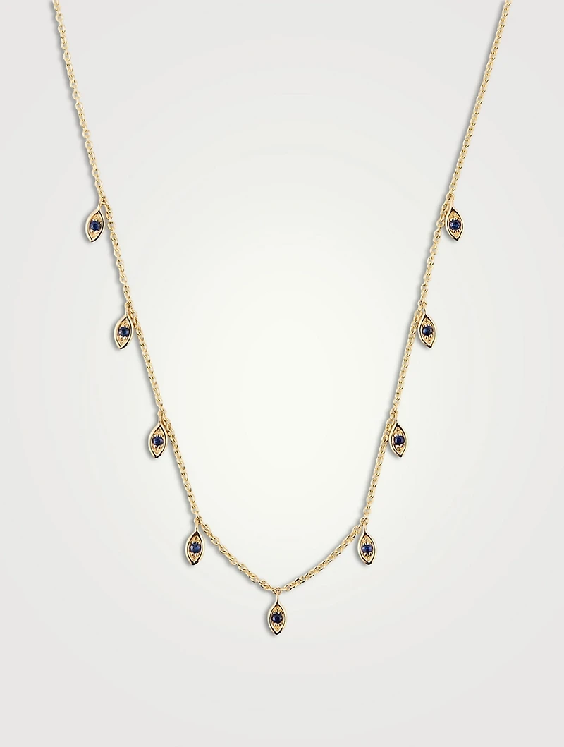 14K Gold Fringe Necklace With Sapphire