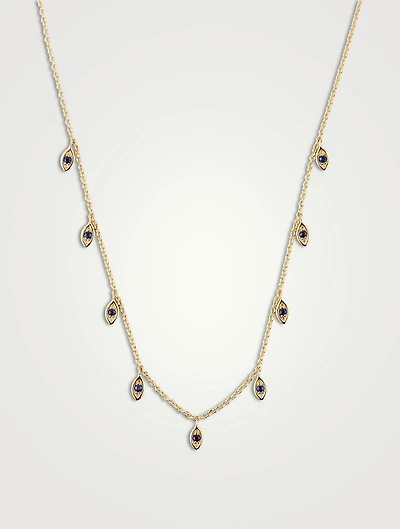 14K Gold Fringe Necklace With Sapphire