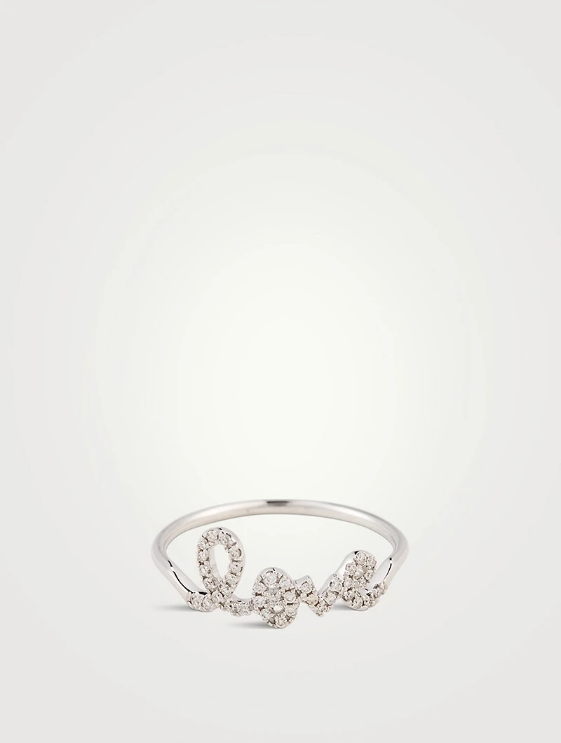 14K Gold Love Script Ring With Diamonds