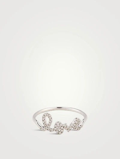 14K Gold Love Script Ring With Diamonds
