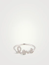 14K Gold Love Script Ring With Diamonds
