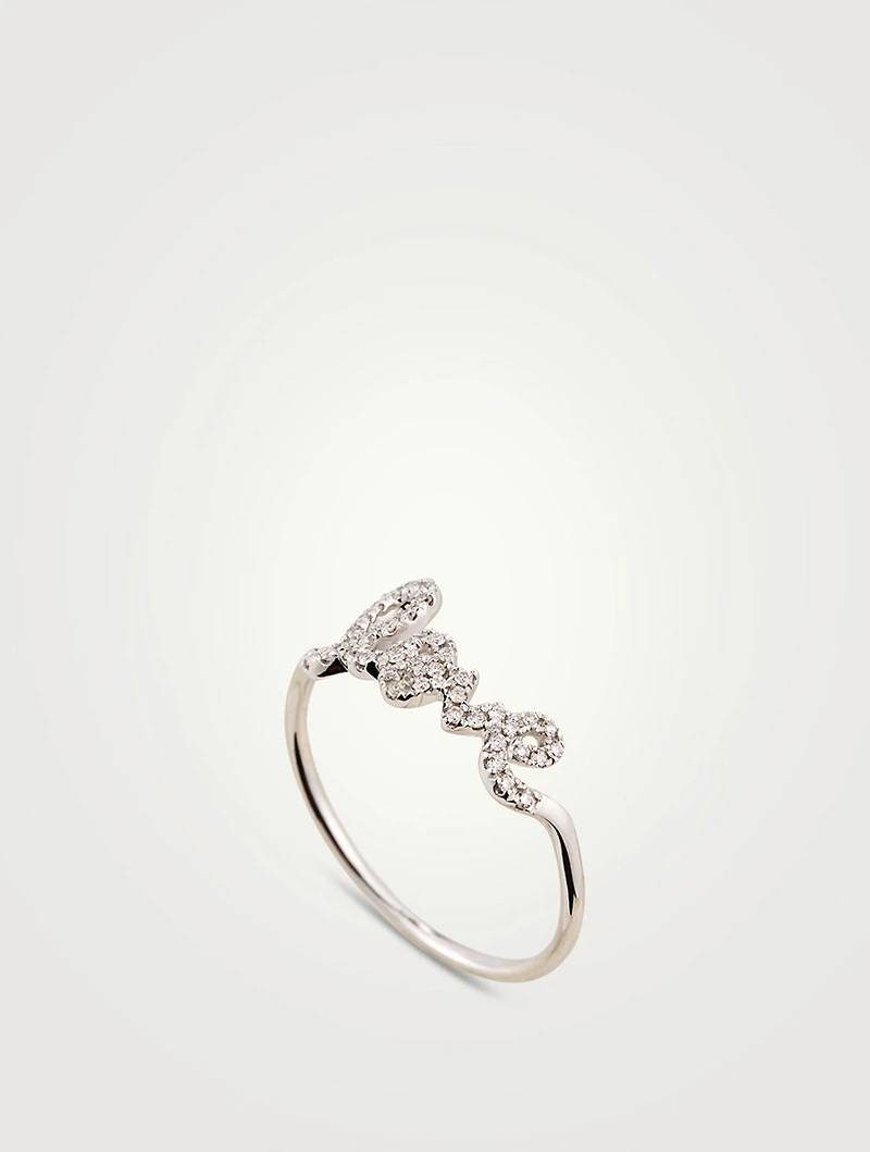 14K Gold Love Script Ring With Diamonds