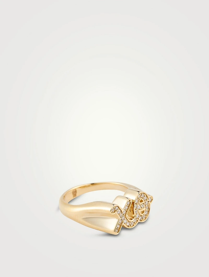 14K Gold XO Ring With Diamonds