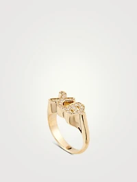 14K Gold XO Ring With Diamonds