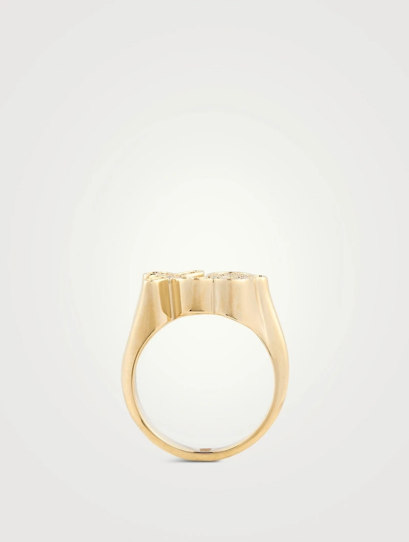 14K Gold XO Ring With Diamonds