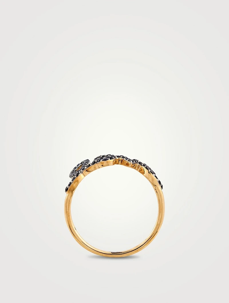 14K Gold Large Love Ring With Sapphire