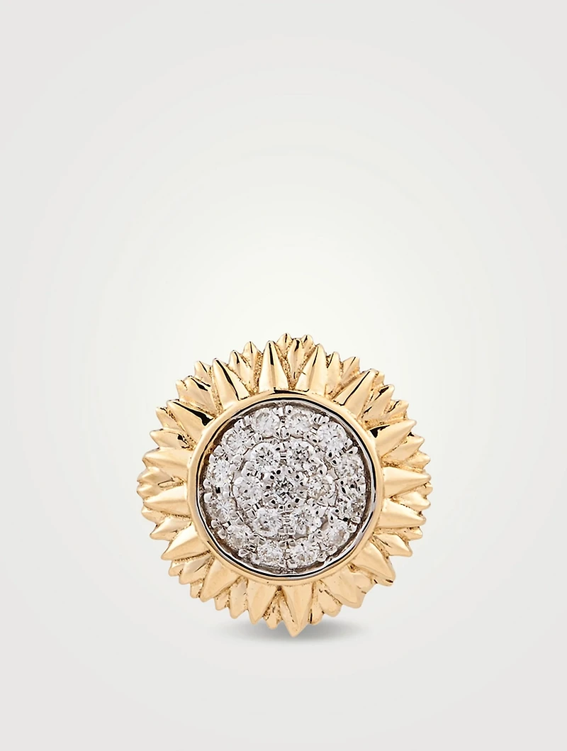 14K Gold Sunflower Stud Earring With Diamonds