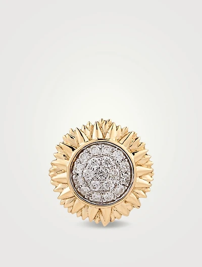 14K Gold Sunflower Stud Earring With Diamonds