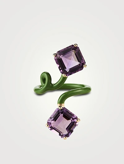 Double Octagon Tendril Ring With Amethyst