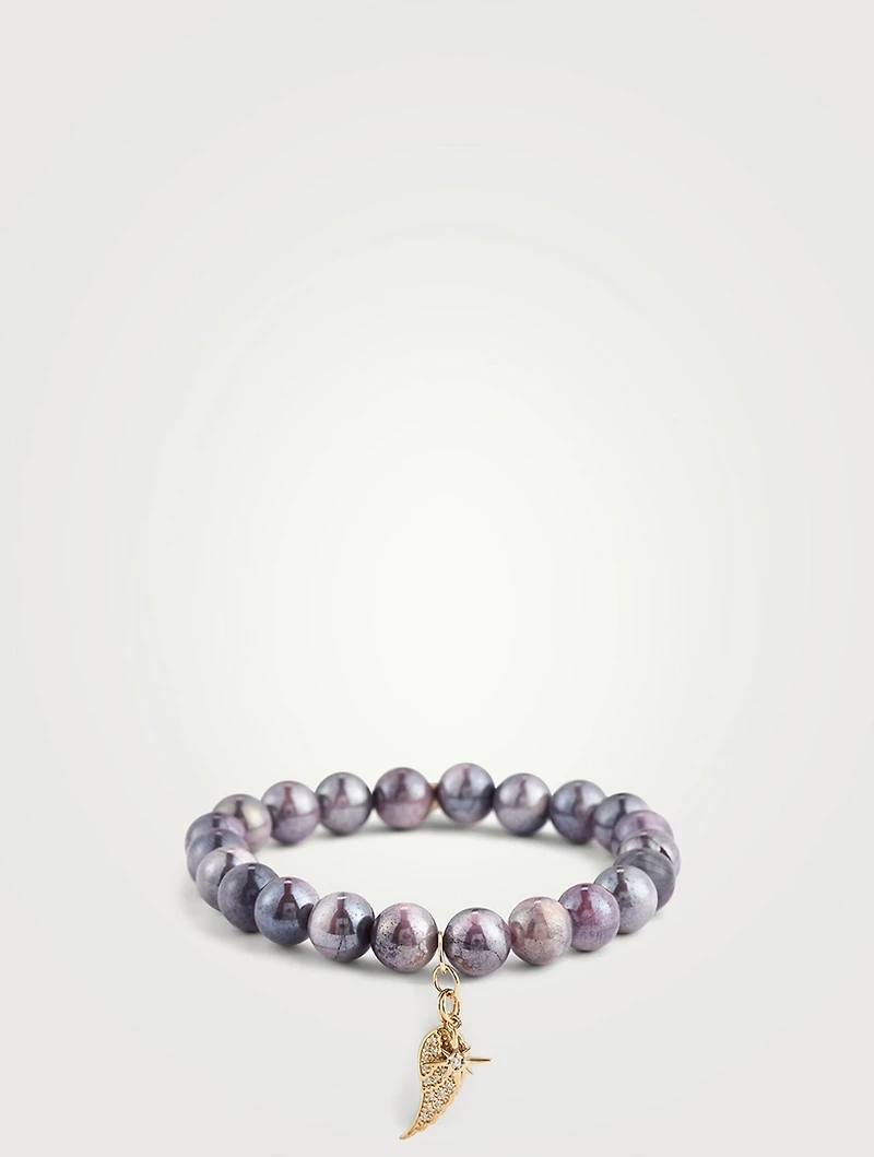 Beaded Bracelet With 14K Gold Diamond Star And Wing Charms