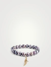 Beaded Bracelet With 14K Gold Diamond Star And Wing Charms