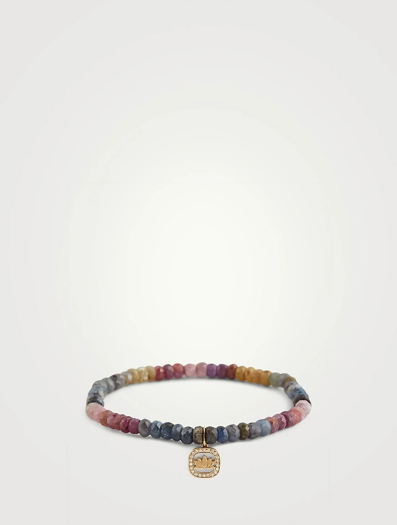 Beaded Bracelet With 14K Gold Diamond Lotus Charm