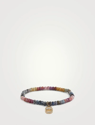 Beaded Bracelet With 14K Gold Diamond Lotus Charm