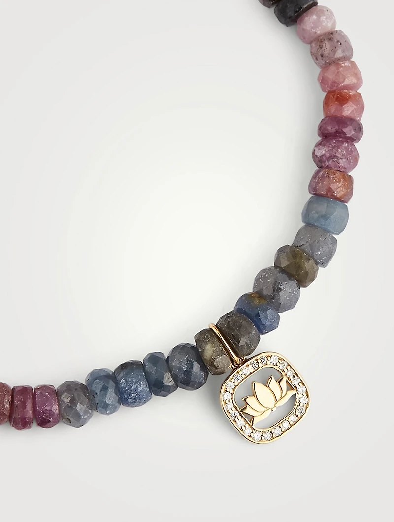 Beaded Bracelet With 14K Gold Diamond Lotus Charm