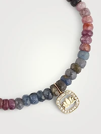 Beaded Bracelet With 14K Gold Diamond Lotus Charm