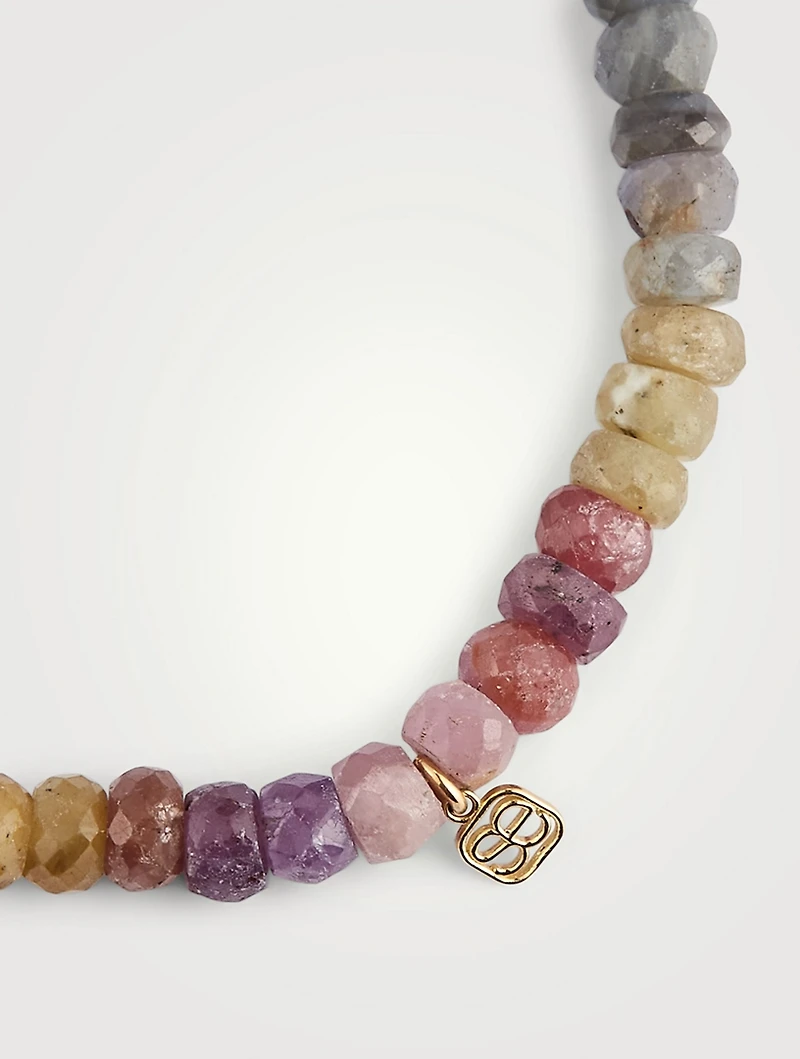 Beaded Bracelet With 14K Gold Diamond Lotus Charm