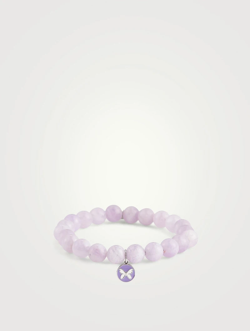 Beaded Bracelet With 14K White Gold Butterfly Charm