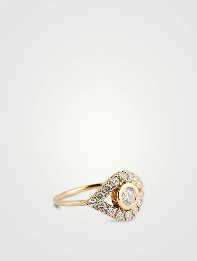XL 14K Gold Evil Eye Ring With Diamonds