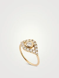 XL 14K Gold Evil Eye Ring With Diamonds