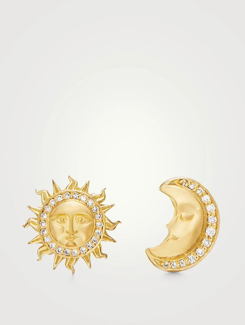 18K Gold Sole Luna Earrings With Diamonds