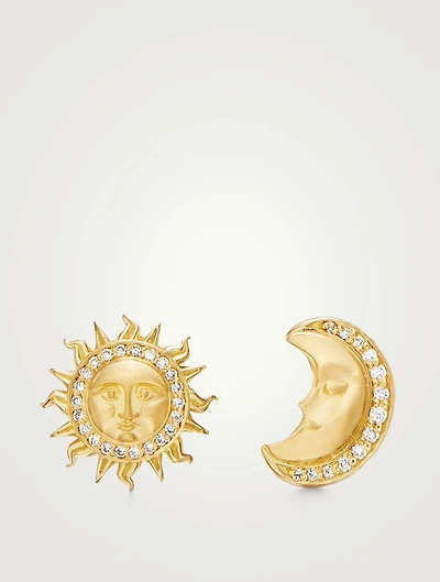 18K Gold Sole Luna Earrings With Diamonds