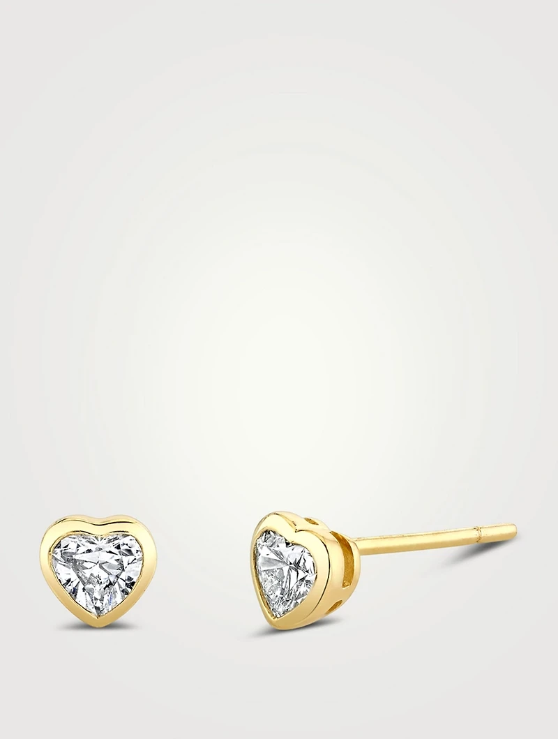 18K Gold Heart Diamond Stud Earrings