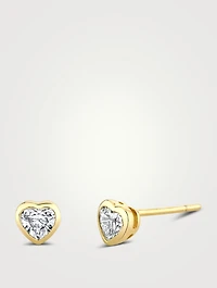18K Gold Heart Diamond Stud Earrings