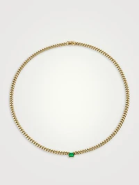 18K Gold Cuban Link Necklace With Emerald