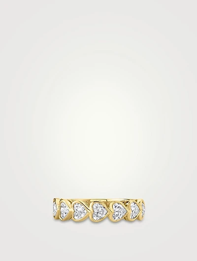 18K Gold Demi Eternity Ring With Heart-Shaped Diamonds