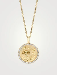 18K Gold Zodiac Scorpio Coin Pendant Necklace With Diamonds
