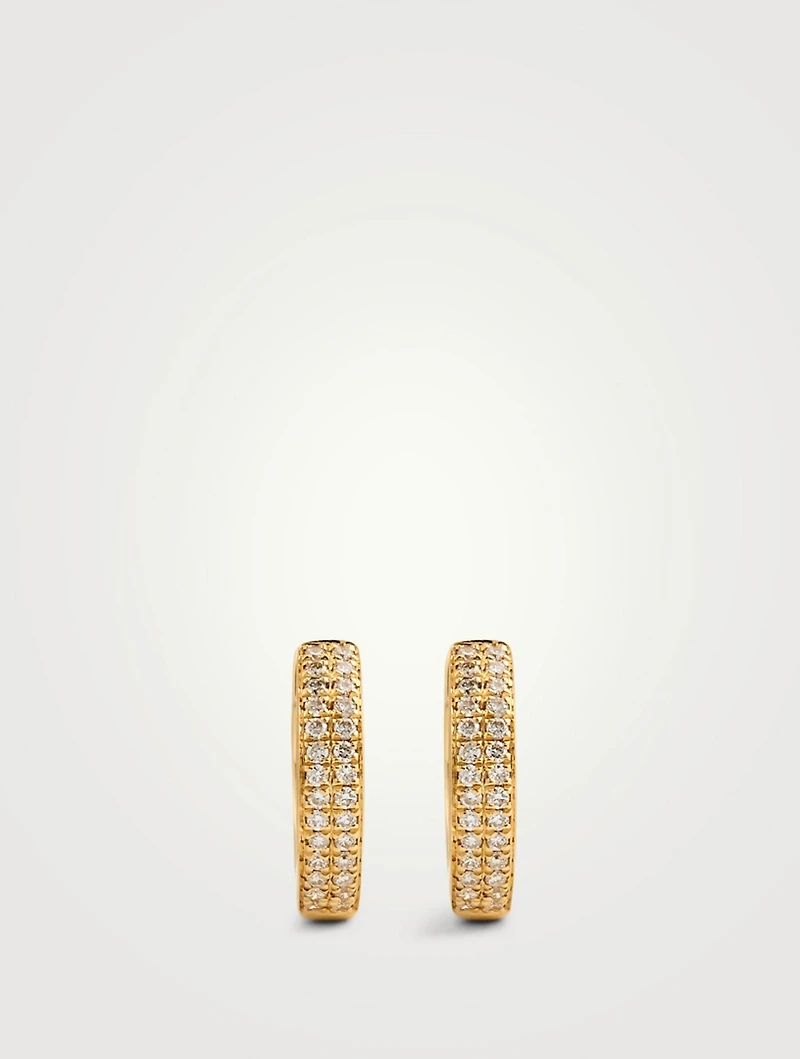 18K Yellow Gold Two-Row Huggie Hoop Earrings With Diamonds