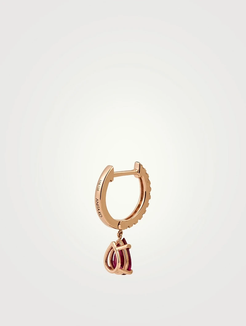 18K Rose Gold Ruby Drop Huggie Earring With Diamonds