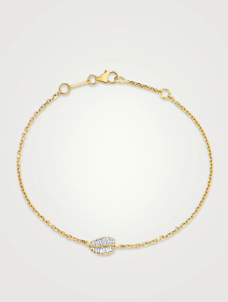 18K Yellow Gold Small Palm Leaf Bracelet With Diamonds
