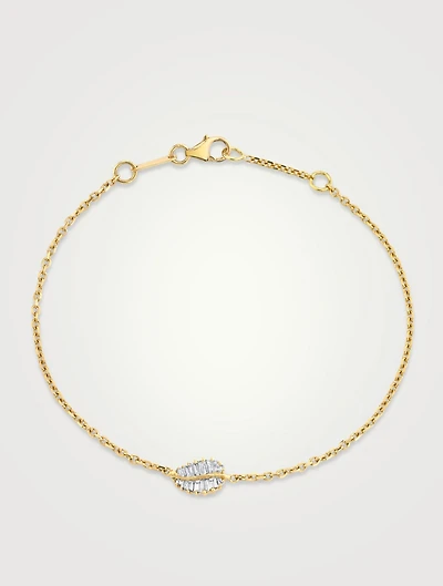 18K Yellow Gold Small Palm Leaf Bracelet With Diamonds