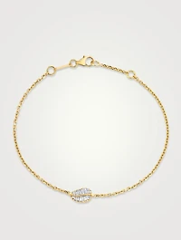18K Yellow Gold Small Palm Leaf Bracelet With Diamonds