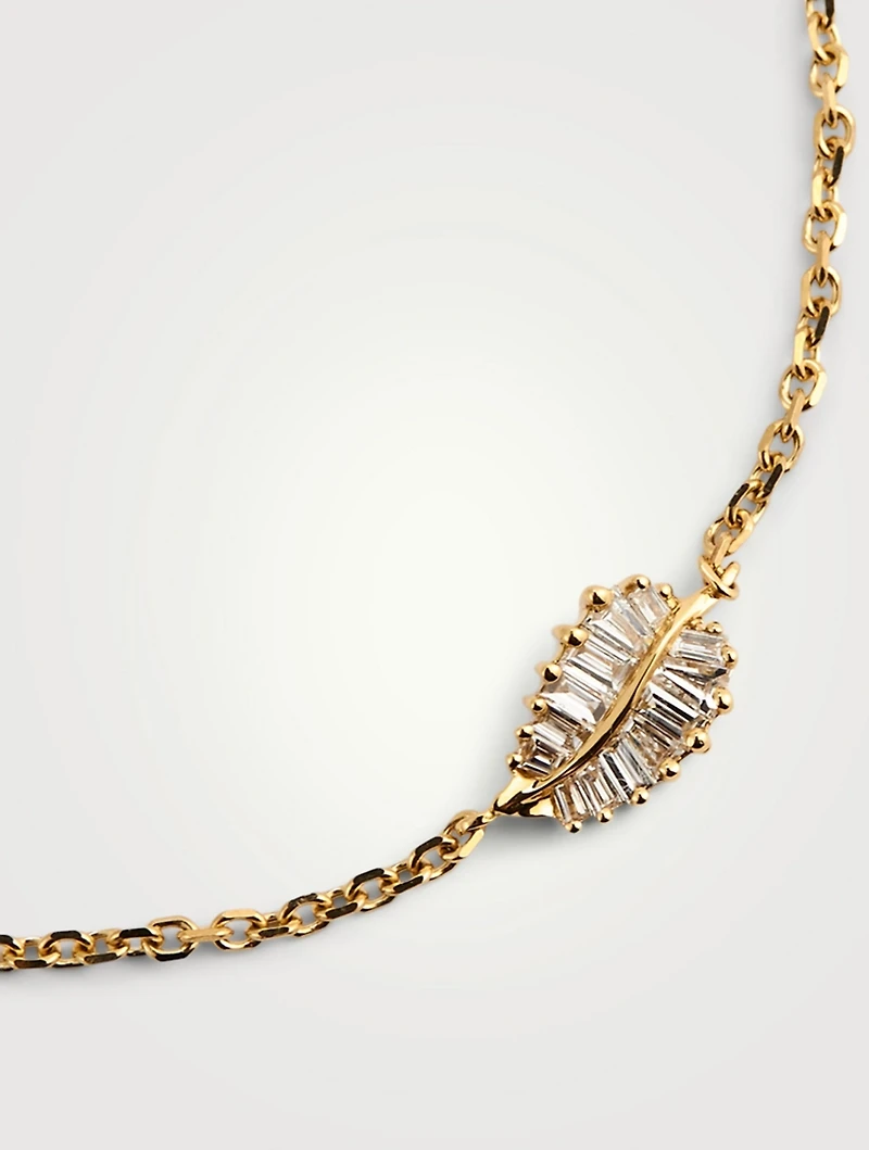 18K Yellow Gold Small Palm Leaf Bracelet With Diamonds